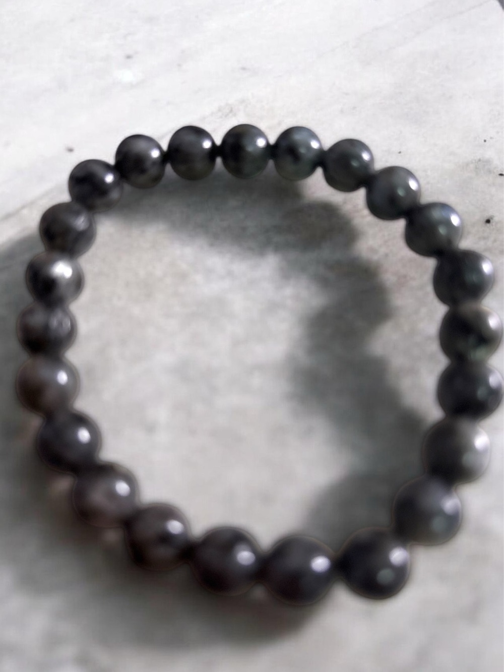 Sleek Gray Larvikite 8mm Bead Stretch Bracelet
